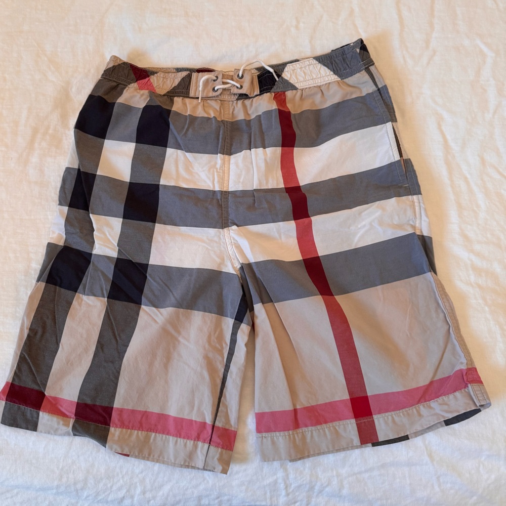 Burberry Kids Boys Beige and Black Check Swim Shorts size 14